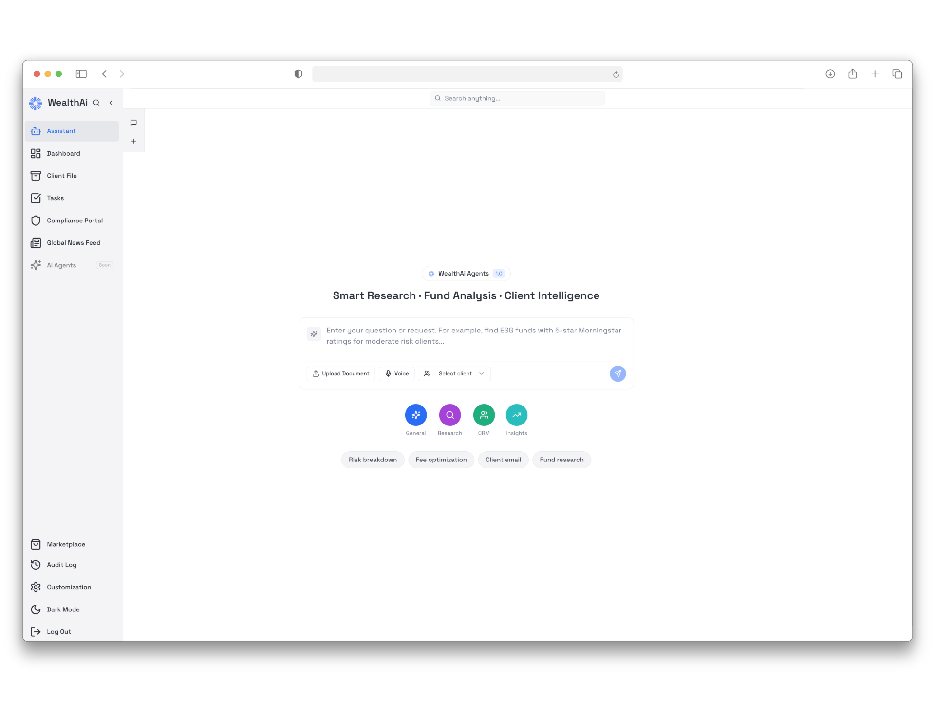 WAi Assistant handling a natural-language query